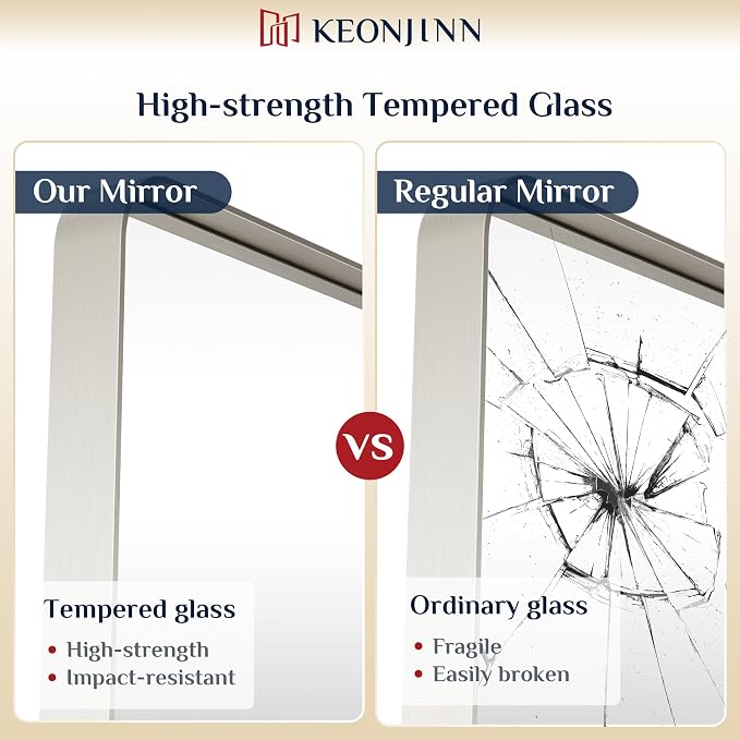 Keonjinn Brushed Nickel Mirror 40 x 30 Inch Large Silver Bathroom Mirror - Image 4