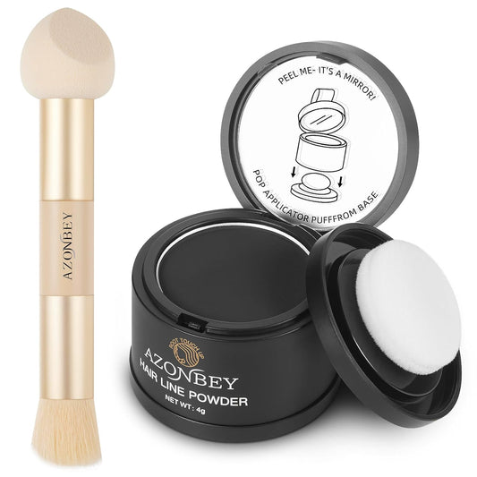 Root Touch Up Sets,Hairline Powder for Women Cover Up- Hairline Concealer for Thin and Thinning Hair, Water & Sweat Resistant,Contain Azonbey Makeup Brush (Black, Med-Makeup Brush)