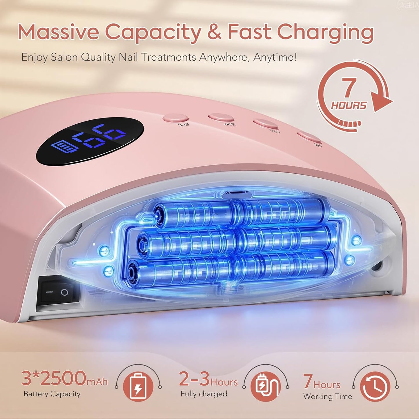 Cordless UV Light for Gel Nails 72W – Professional UV LED Nail Lamp, Fast Curing Rechargeable Nail Dryer with 45 Beads, 4 Timers, Smart Sensor, Retractable Foot Stand, Portable Handle for Salon & Home