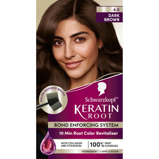 Schwarzkopf Keratin Color Root Permanent Hair Color Kit, Dark Brown, 1 Application - Salon Inspired Permanent Hair Dye, for up to 80% Less Breakage vs Untreated Hair and up to 100% Gray Coverage