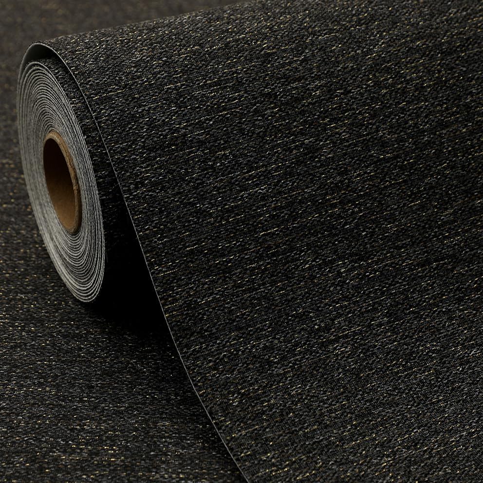 SHUFA Gold Black Cotton-Like Textured Grasscloth Wallpaper Matte Thick Real by Unknown