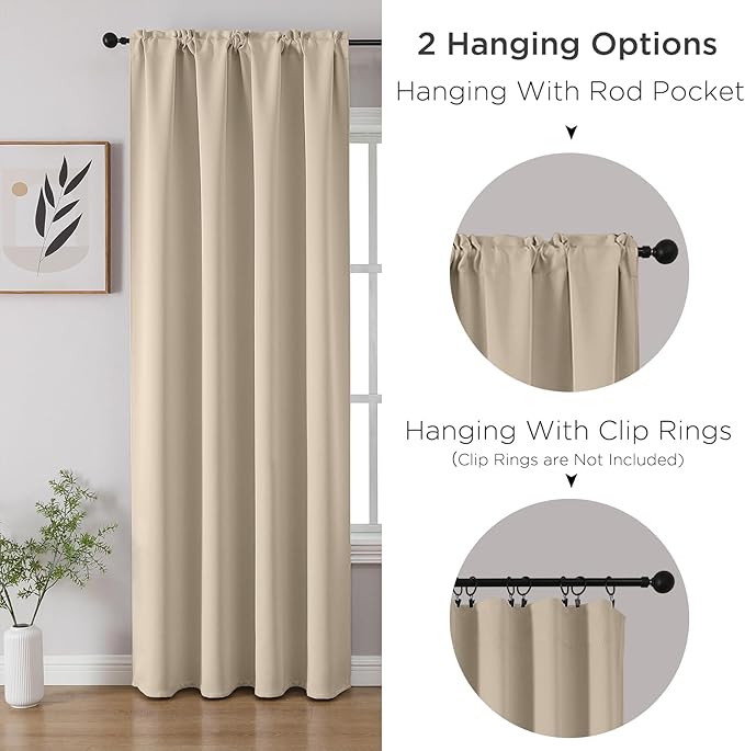 CUCRAF Light Beige Blackout Curtains 90 inch Length 2 Panels Set, Rod Pocket - Image 3