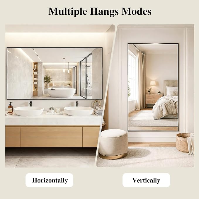 Koonmi Black Mirrors for Wall, 26x38 Inch Bathroom Mirror, Rectangular Wall - Image 6