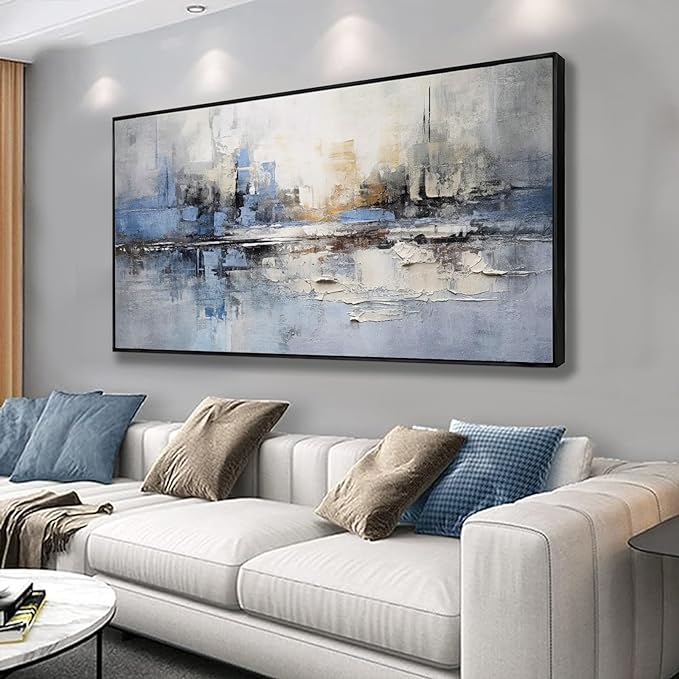 Abstract Wall Art Wall Decor Blue and Gray White Modern Canvas Art Print by VHMING