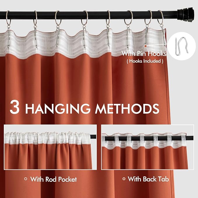 MIULEE Back Tab Burnt Orange Blackout Curtains 90 Inch Long 2 Panels Set - Image 3
