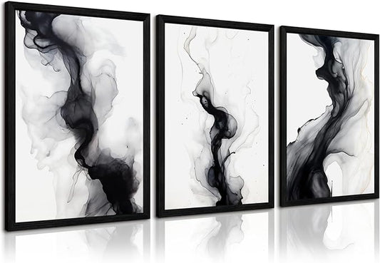 Black White Abstract Wall Art Decor Set of 3 Modern Wall Art Minimalist Canvas by Unknown