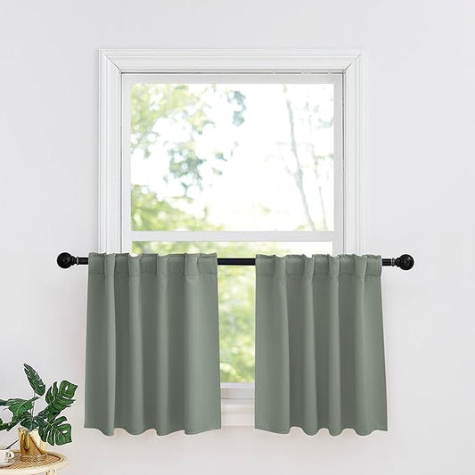 RYB HOME Sage Green Kitchen Curtains, W 34 x L 36 Inches, 2 Panels by RYBHOME