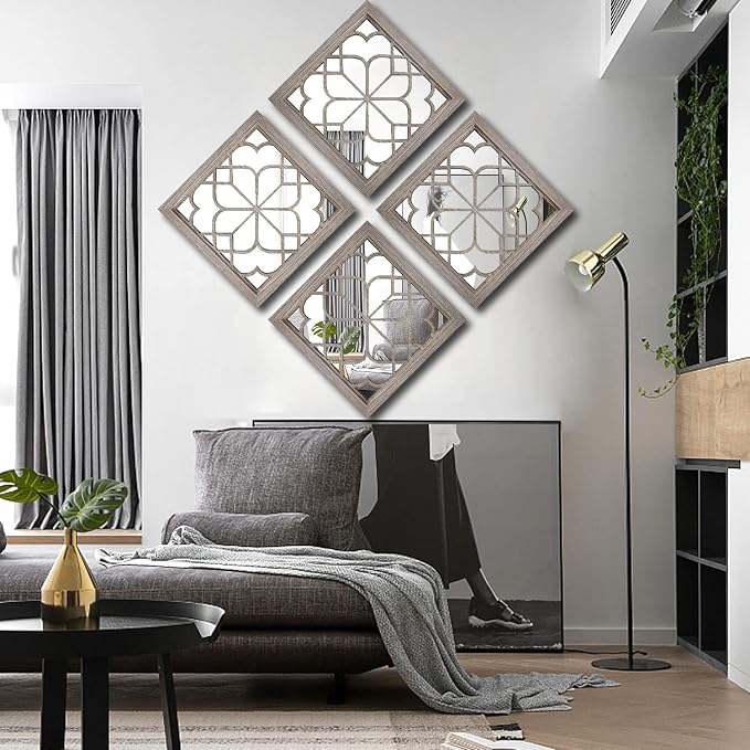 Wocred Set of 2 Farmhouse Square True Mirrors, Vintage Style Barn Wood Wall - Image 5