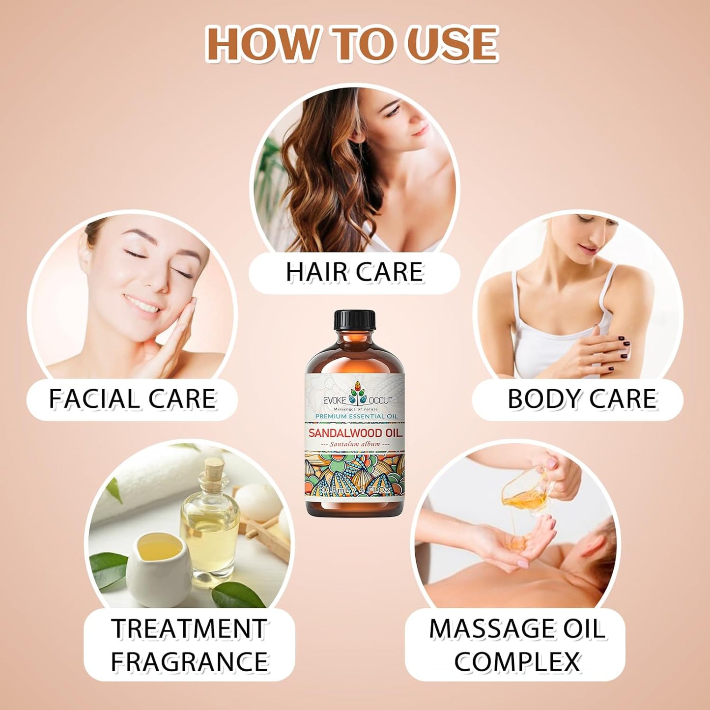 EVOKE OCCU Sandalwood Essential Oils for Skin Care, Diffuser, Perfume, Candle and Soap Making - 4 FL Oz