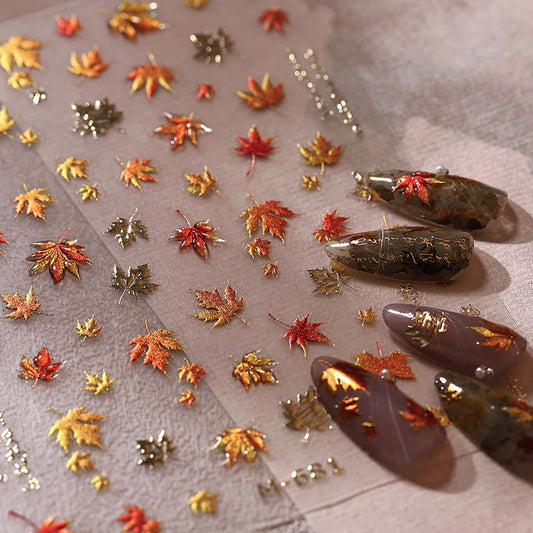 5D Embossed Fall Nail Stickers Maple Leaves Nail Art Stickers for Acrylic Nails Designs Self Adhesive Autumn Nail Decals for Thanksgving Day Nail Art Supplies for Women Nail Manicure DIY