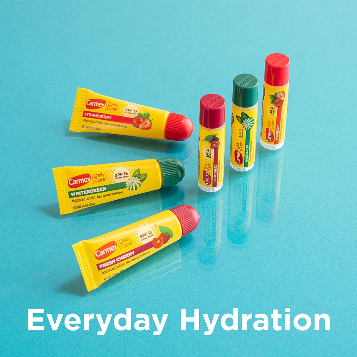 Carmex Daily Care Moisturizing Lip Balm Pack, SPF 15, Multi-Flavor Lip Care Variety Pack Bag, 9 Count (6 Tubes, 3 Sticks)