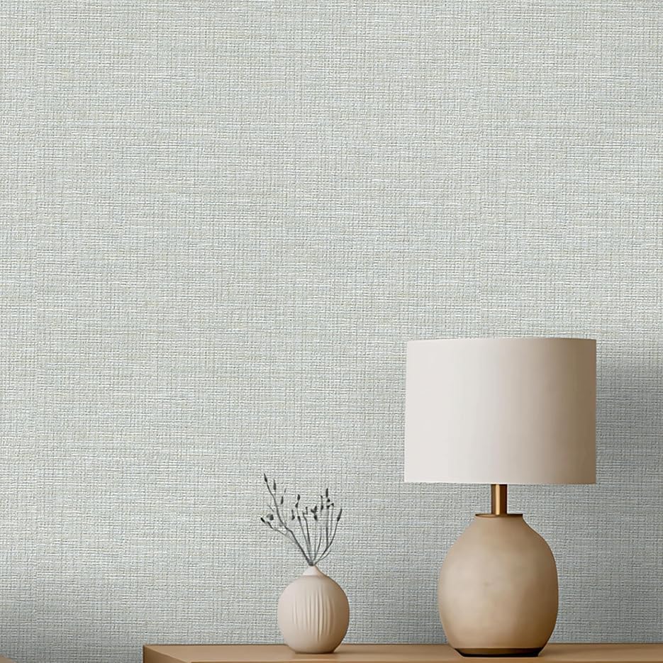 Light Blue Woven Fabric Peel and Stick Wallpaper Subtle Linen Texture - Image 3