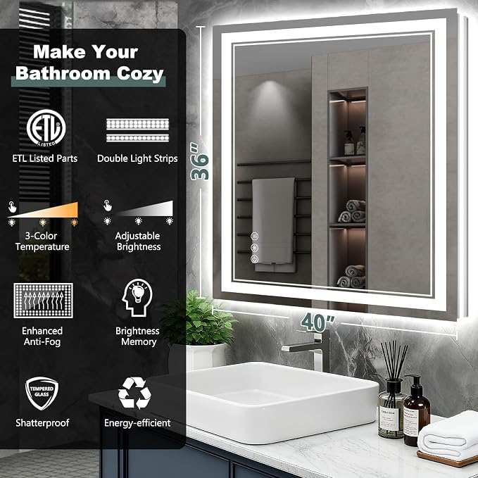 40x36 Inch LED Bathroom Mirror - Image 2
