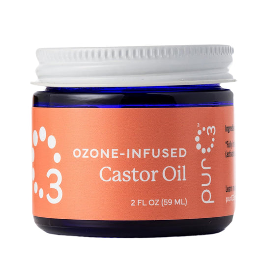 PurO3 Ozonated Castor Oil – Pure, Natural, Organic Skincare for Face & Body – Oxygenated Healing Lotion, Moisturizer & Beauty Cream in a Glass Jar – O3 Therapy Salve, 2 oz