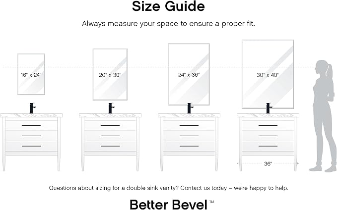 Better Bevel Frameless Rectangle Mirror | 24" x 36" Bathroom Wall Mirror - Image 9