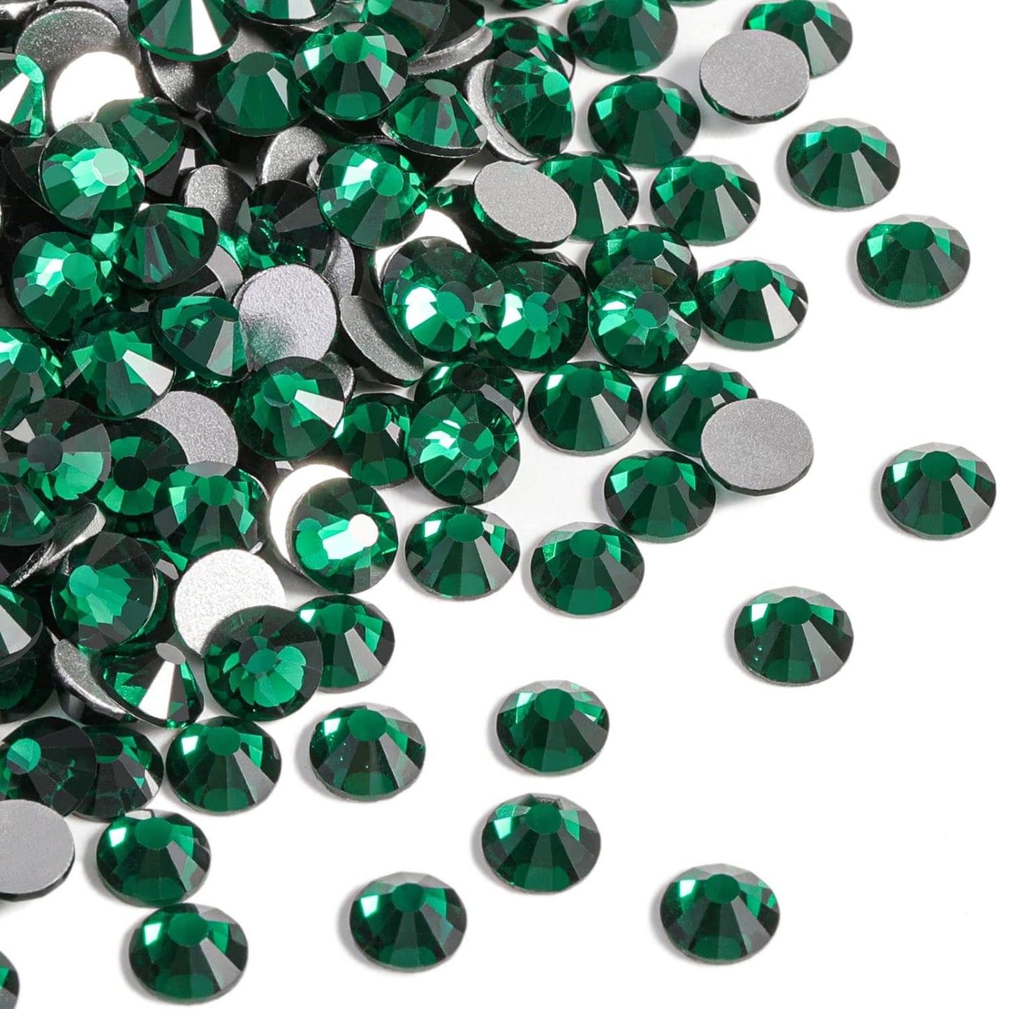 Beadsland 288pcs Flat Back Crystal Rhinestones Round Gems for Nail Art and Craft Glue Fix,Emerald,SS34,7.1-7.3mm