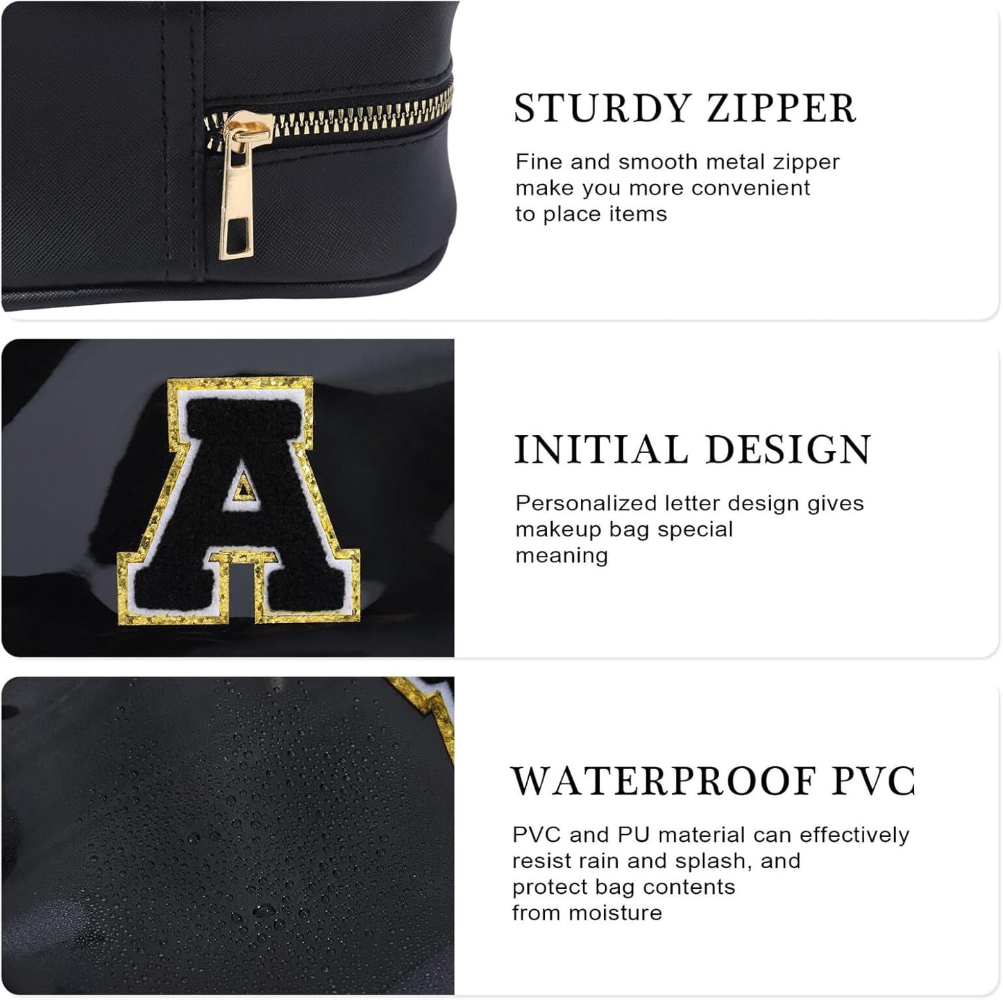 YOOLIFE Travel Clear Makeup Bag Toiletry Bag, Make up Bag Waterproof Toiletry Bags for Women Cosmetic Bag Birthday Gifts for Women Personalized Mother Girlfriend Wife Bridesmaid Gifts Black Letter S