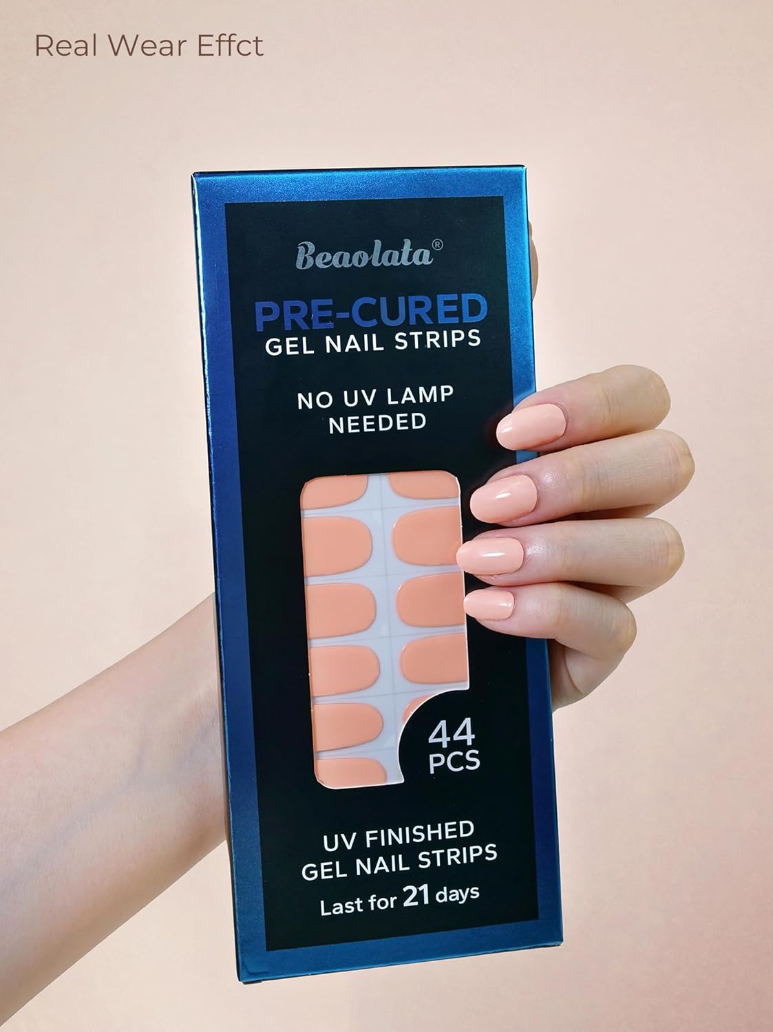 Pre Cured Gel Nail Strips - 44PCS Salon Quality Gel Nail Stickers - Long Lasting Polish Wraps for Women no UV Light Needed Easy Apply& Remove (Desert Sand Nude)