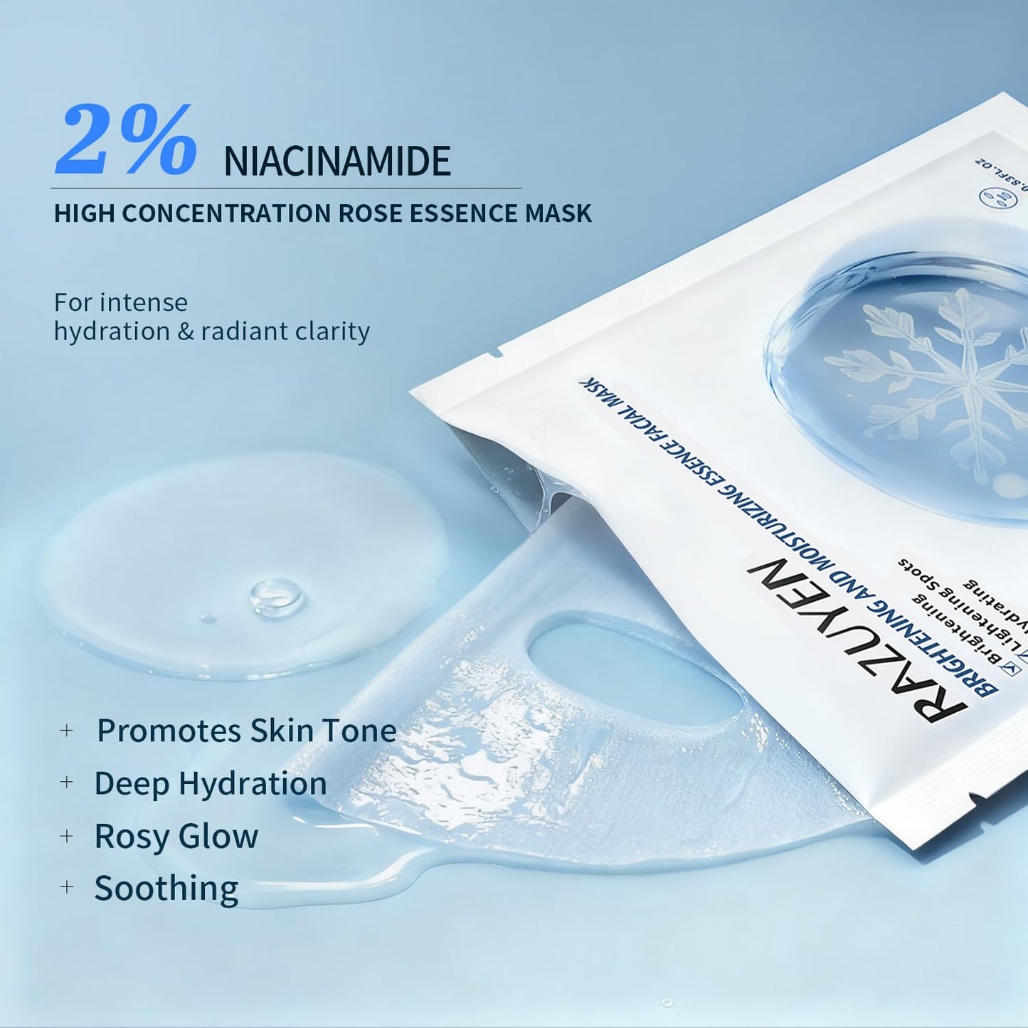 Brightening Hydrating Face Mask (10 PCS), Glowing & Moisturizing Sheet Mask with Niacinamide, Rosa Water and Arbutin, Rose Face Mask For All skin types, Added Fragrance Free