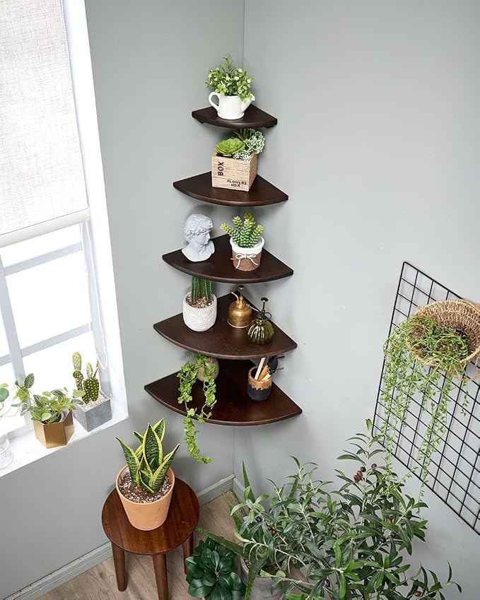 Corner Shelf, 14inch Walnut Solid Wood Floating Corner Shelves Wall Mount Round - Image 2