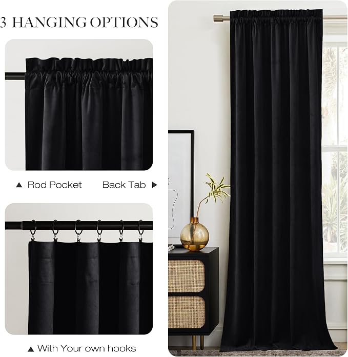 NICETOWN Black Velvet Blackout Curtains, Solid Heavy Matt Rod Pocket - Image 7