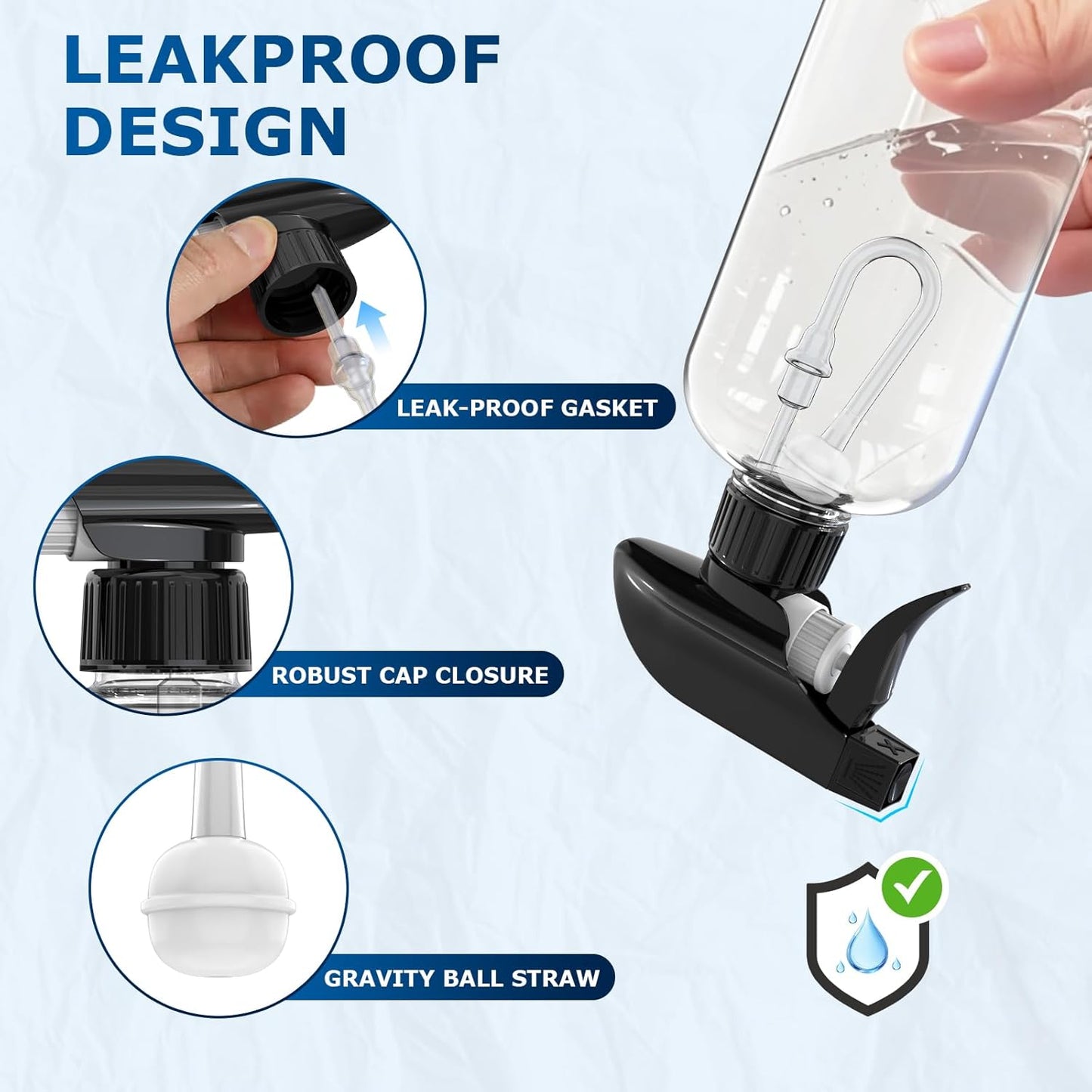 Veco 10oz Spray Bottle with Adjustable Nozzle, 360° Water Spray Bottles for Cleaning Solution, Plastic Spray Bottles for Hair Cooking Plant Pet, No Leak and Clog (2 Pack & Foldable Funnel)