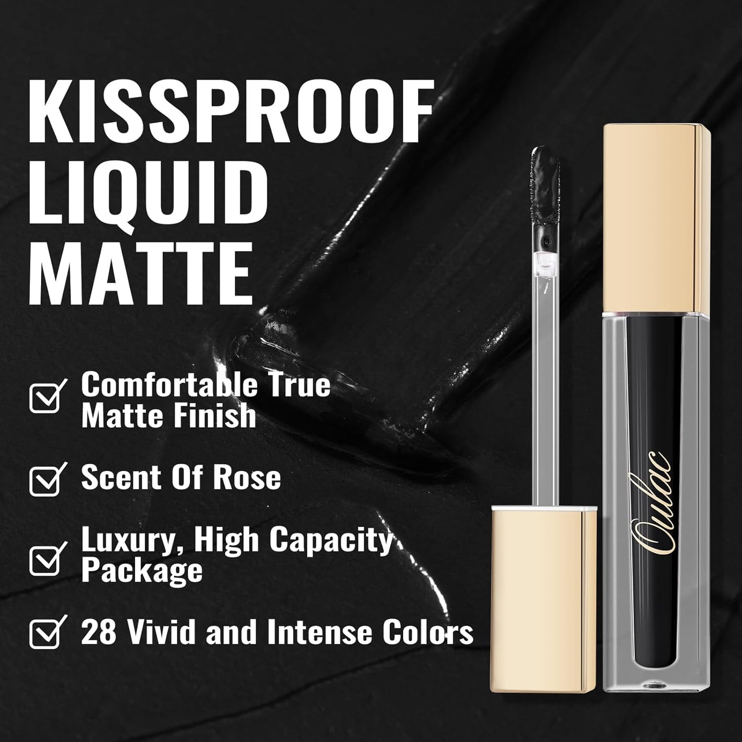 Oulac Black Lipstick for Women, Makeup Matte Liquid Lipsticks, Highly Pigmented Color Lip Stain with Creamy Formula, Long Lasting, Waterproof, Vitamin E, Vegan, Cruelty-Free, M23