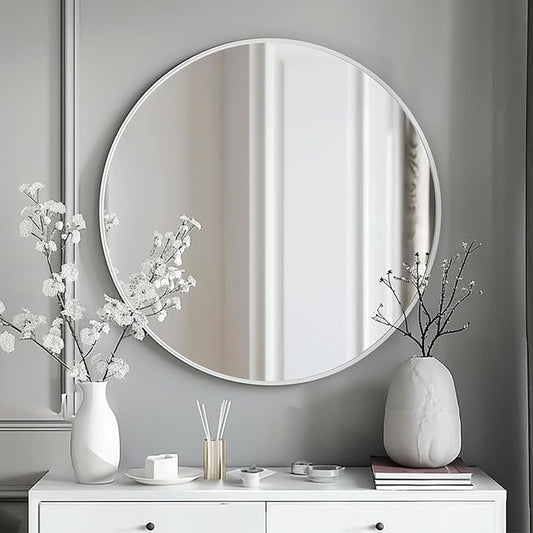 White Round Mirror 16 inch, Bathroom Mirror, Round Wall Mirrors by Mfring