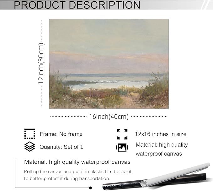 rumlud Beach Landscape Wall Art Vintage Coastal Scenery Posters Retro Nature - Image 2