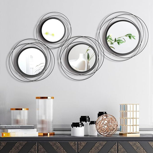 Hicarer 4 Pcs Decorative Round Modern Circle Mirror Wall Art Ring Metal Mirror by Hicarer