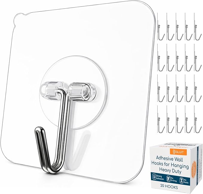 GLUIT Adhesive Wall Hooks for Hanging Heavy Duty 22 lbs Hooks for Walls No Drill by GLUIT