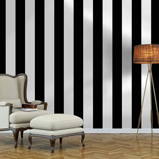 Guvana Striped Peel and Stick Wallpaper Black and White Self-Adhesive Wallpaper by Guvana