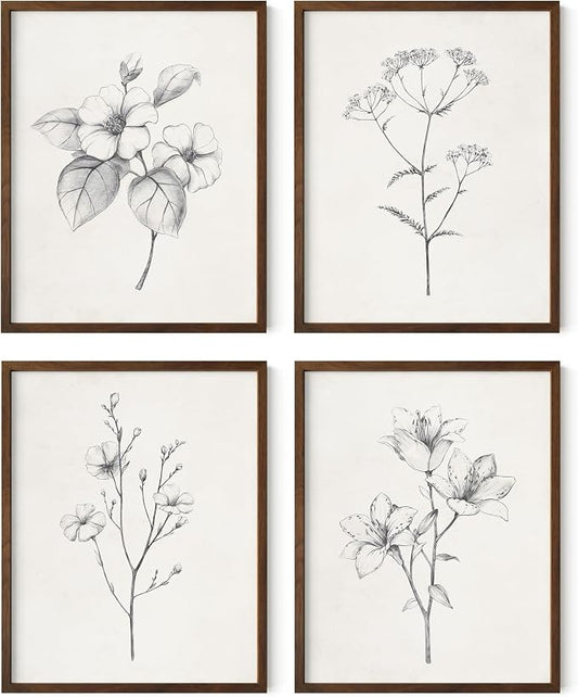 Haus and Hues Grey Floral Wall Art by HausandHuesArtPrints