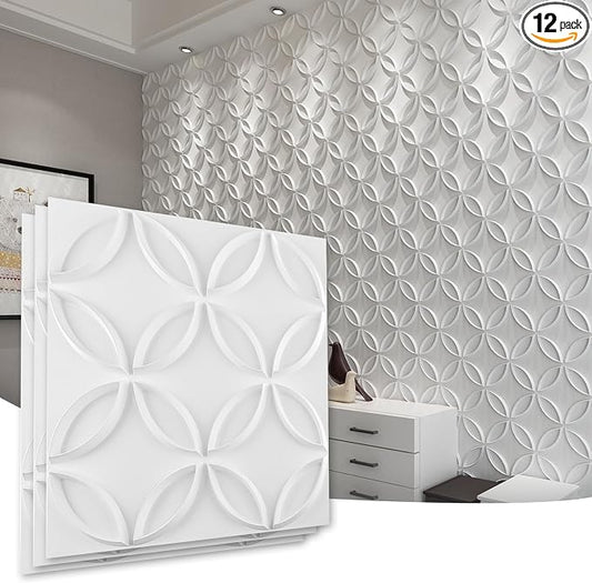 Art3d PVC 3D Wall Panel Interlocked Circles in Matt White Cover 32 Sq.ft by Art3d