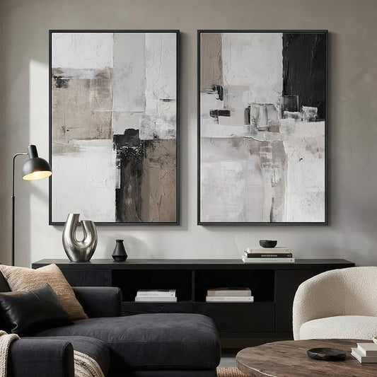 Framed Abstract Black and White Brown Wall Art by MXART