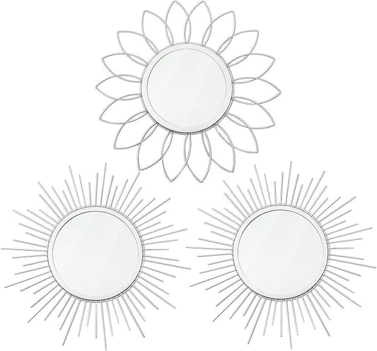 3 Pack Metal Mirrors for Wall Sunburst Wall Mirrors Home Décor Decorative by Uaussi