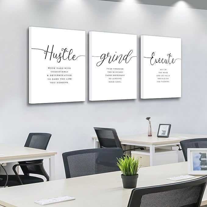 Framed Canvas Wall Art Hustle Quote, Office Wall Art, Positive Motivational Set - Image 5