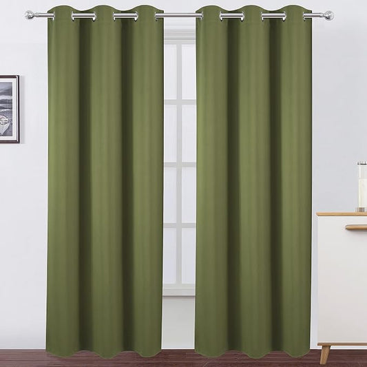 LEMOMO Olive Green Thermal Blackout Curtains/42 x 84 Inch/Set of 2 Panels Room by Lemomo