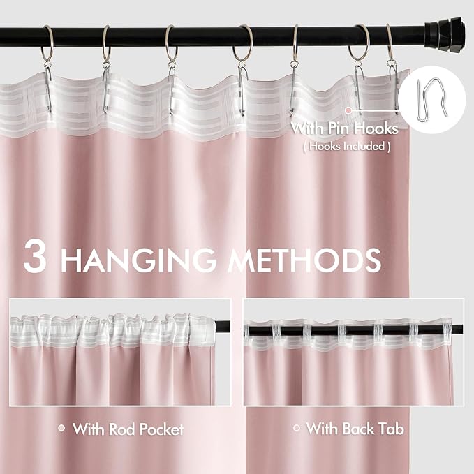 MIULEE Baby Pink Back Tab Blackout Curtains 90 Inch Long 2 Panels Set - Image 3