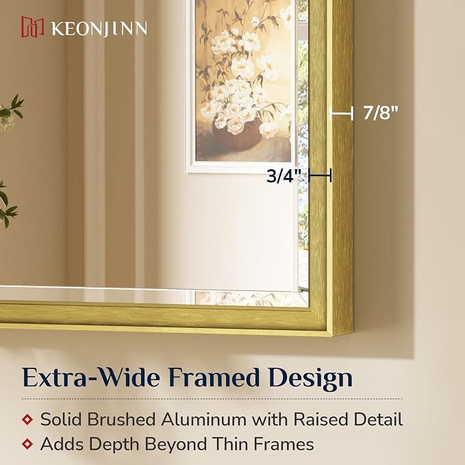 Keonjinn 16" x 24" Gold Bathroom Mirrors, Brushed Gold Framed Mirror, Beveled - Image 2