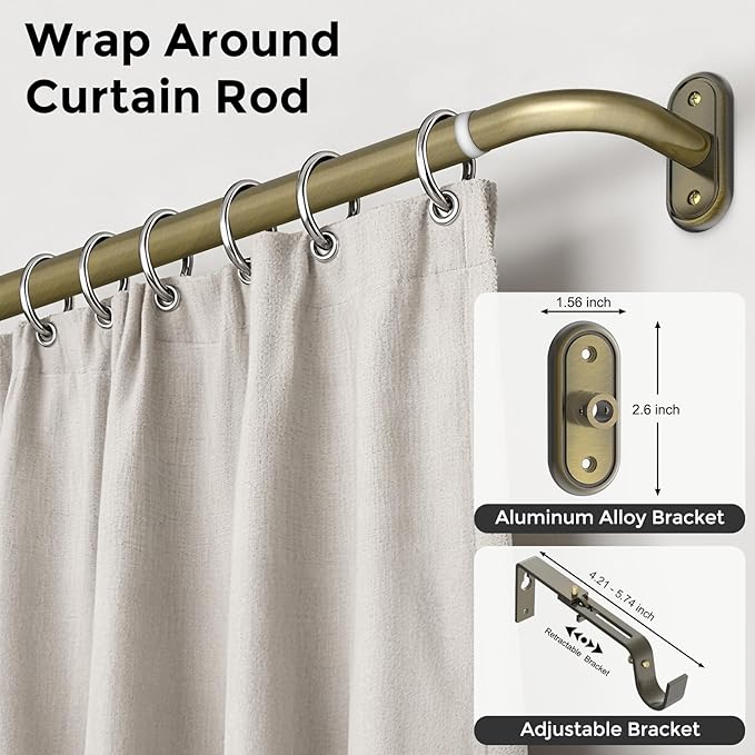 Curtain Rods 36-88 Inch, Antique Bronze Wrap Around Blackout Curtain Rods - Image 2