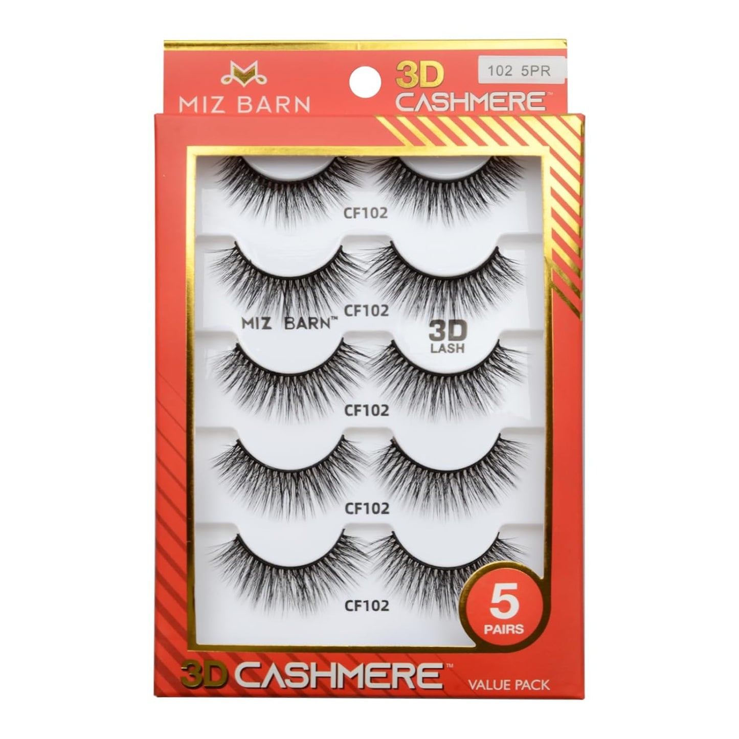 Miz Barn Lashes 5 Pairs Cat Eyes Wispy Lightweight Natural 3D Cashmere Soft Long Extension Eyelashes Pack Handmade Luxurious Volume Fluffy False Eyelashes (CF102)