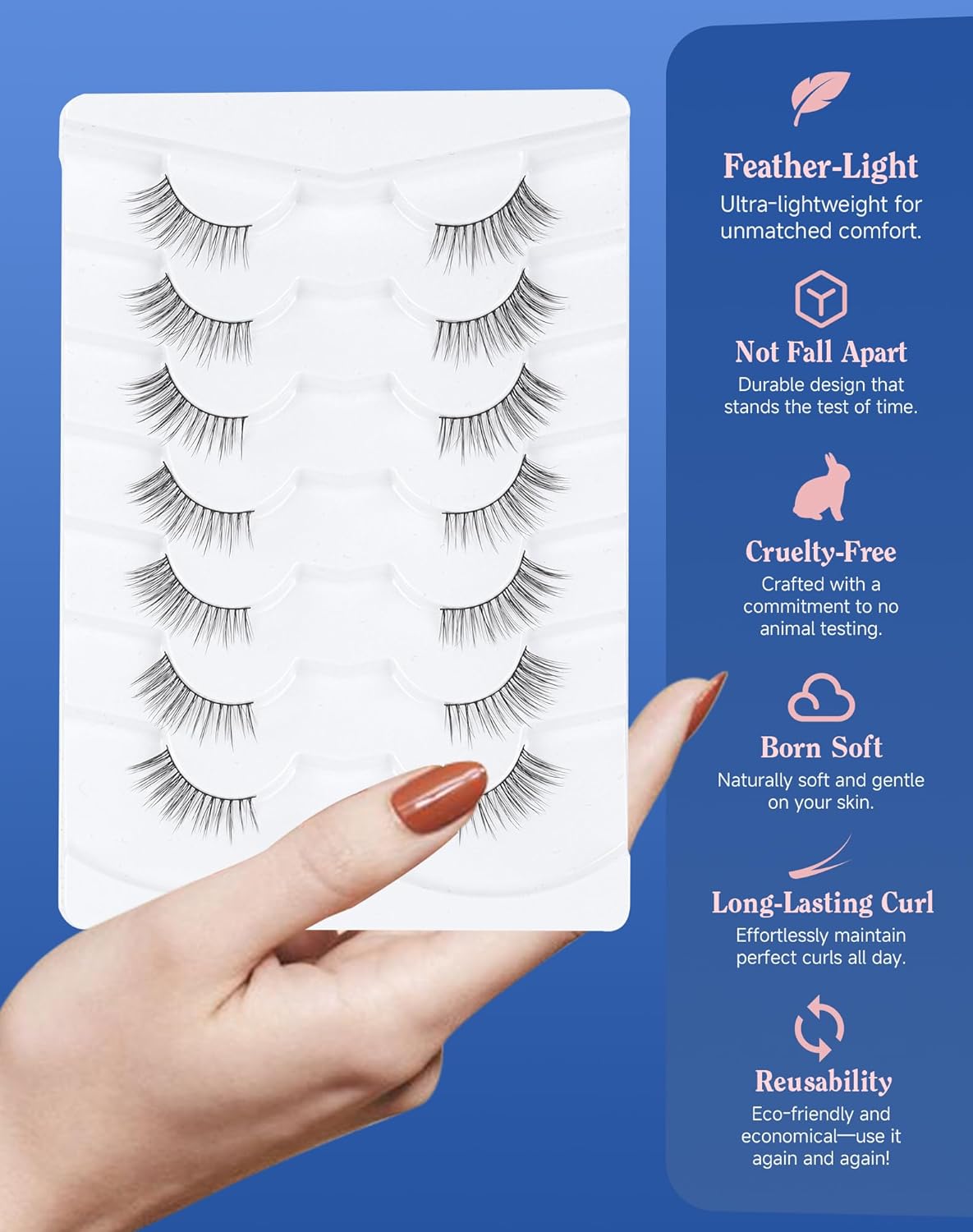 3/4 Lashes Half Natural Wispy Eyelashes Flared Corner Eyelashes False CatEye Lash Half Small Eyelash 7 Pairs D47