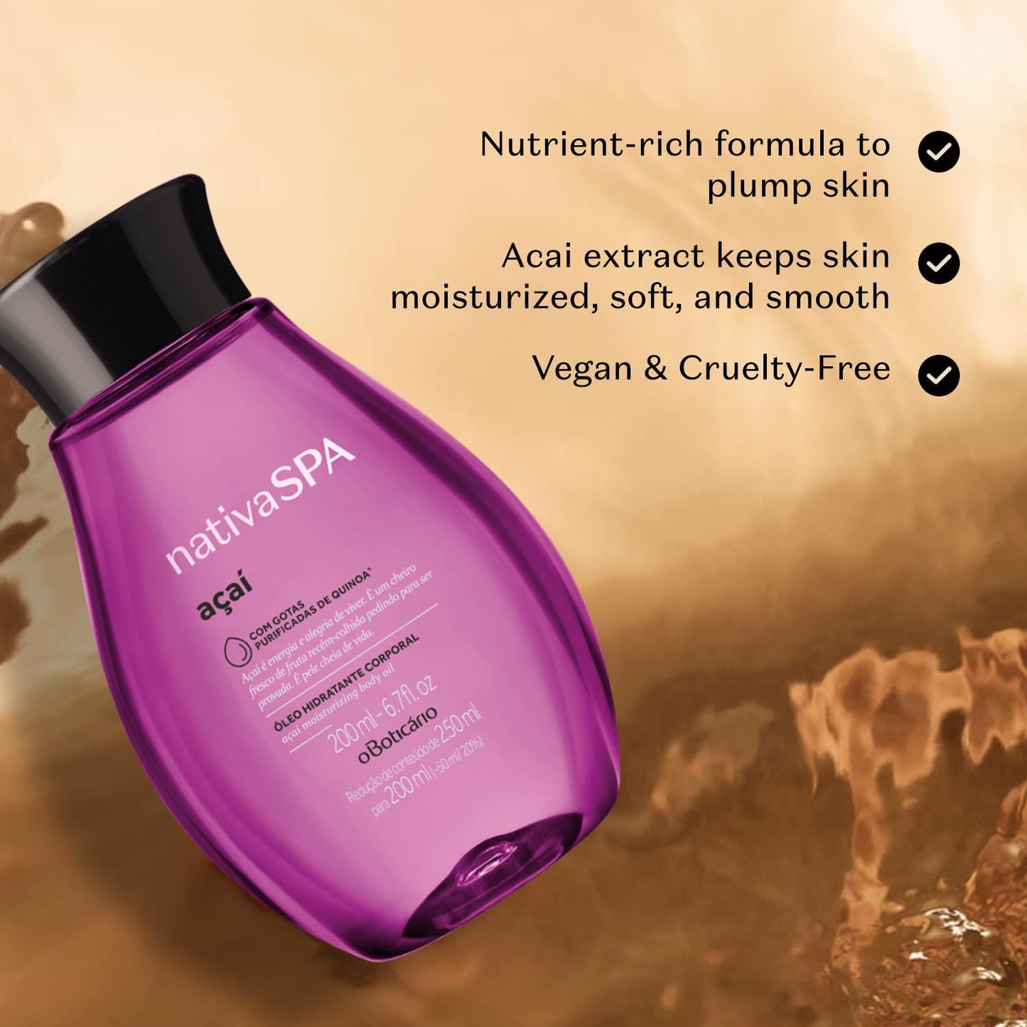 Nativa SPA by O Boticário, Açaí Body Oil, Scented Moisturizer, 6.8 Ounce