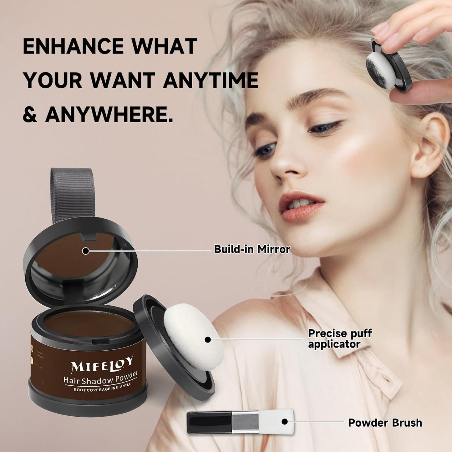Root Touch Up Powder, Instantly Gray Hair Cover Up, Women Color Root Coverage Shadow Powder for Thinning Grey Hairline, Men Roots Concealer for Hair Loss Beard Line Eyebrow, Dark Brown