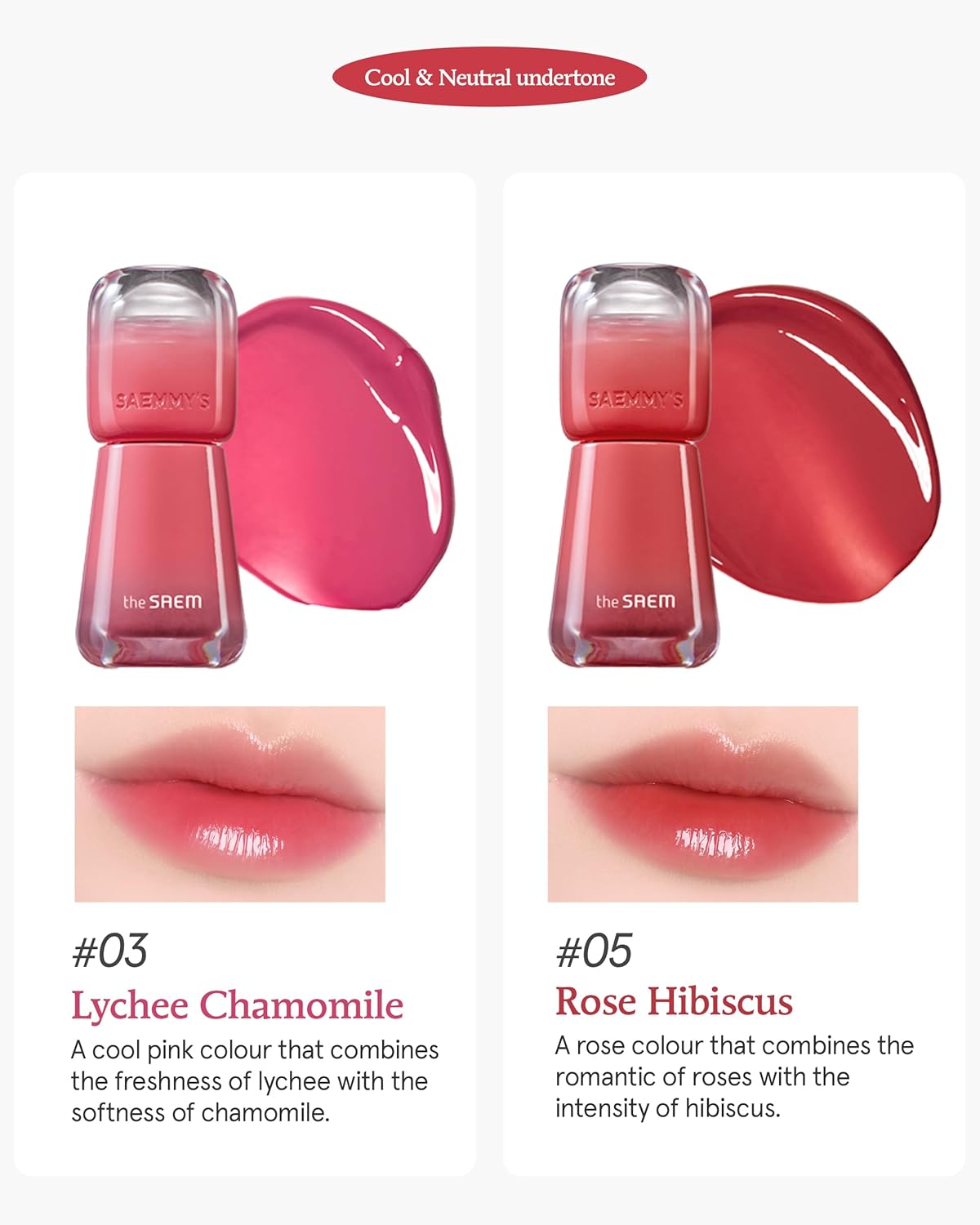 THESAEM Saemmy's Ade Shot Tint (03, 05) - Korean Lip Titnt, Water Gel Lip Stain with Plump Glowy Moisturizing Finish, Buildable Radiant Gloss, Long-Lasting Comfort, 0.1 fl.oz.