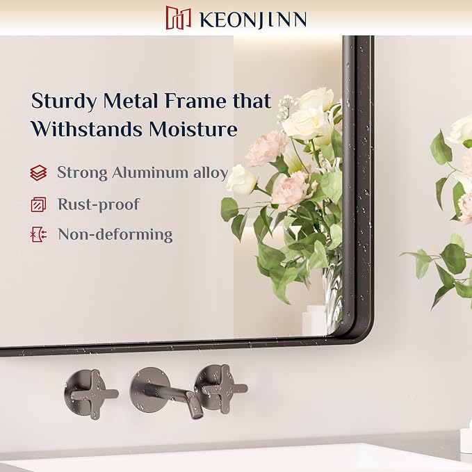 Keonjinn Black Bathroom Mirror for Over Sink, 32 x 36 Inch Rounded Rectangle - Image 5