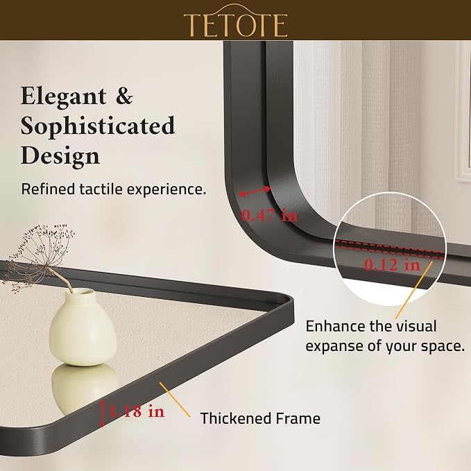 TETOTE Black Framed Bathroom Mirror, 24 x 30 Inch Matte Metal Frame Vanity - Image 5