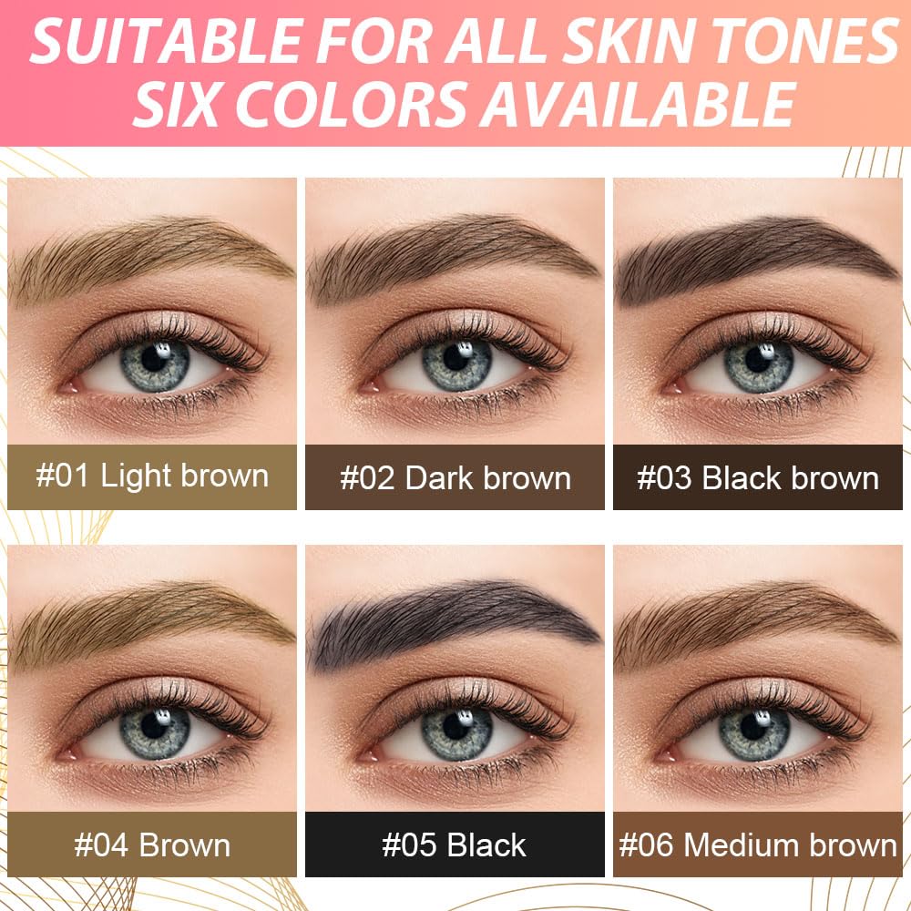 evpct 1Pcs Black Brown Magic Microblading Eyebrow Contouring Pen Brow Pencil, with 4 Brush Micro-Fork-Tips Precise Applicator, Dual-ended Eyebrow Brush, Hair Like Strokes, Natural Looking Brows