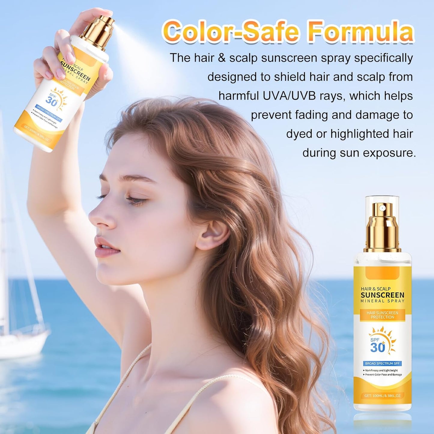 Ultimate Hair & Scalp Sunscreen Spray SPF 30, Weightless Non-Greasy Protection, UV Protection Spray for Color-Treated Hair, Scalp Sunblock Prevents Fading & Dryness, Beach & Pool Essentials (2PCS)